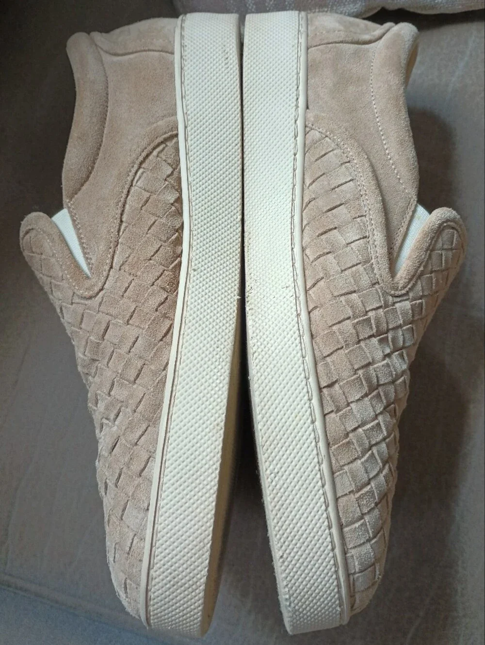 Bottega Veneta Beige Intrecciato Suede Mens Slip on Sneakers Size 42